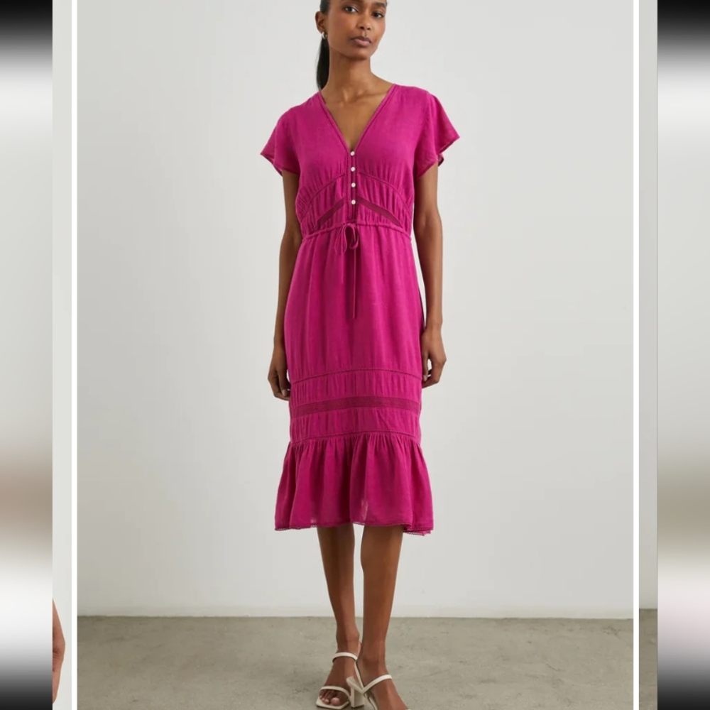 NWT Rails Kiki Drawstring Waist Linen Blend Dress In Radiance Lace Detail Size M